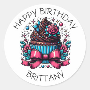 Sticker Rond Anniversaire Cupcake Whimsical Personnalisé