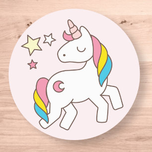 Sticker Rond Anniversaire. Cute Unicorn avec de mignons Étoiles