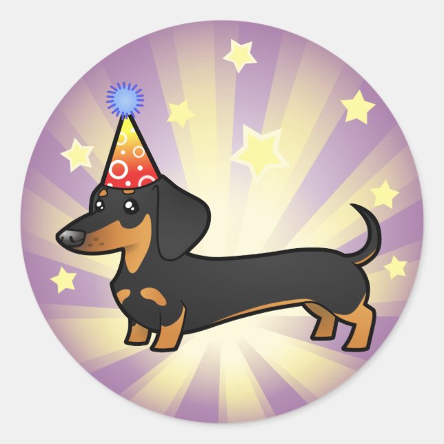 Sticker Rond Anniversaire Dachshund (manteau lisse) (Devant)
