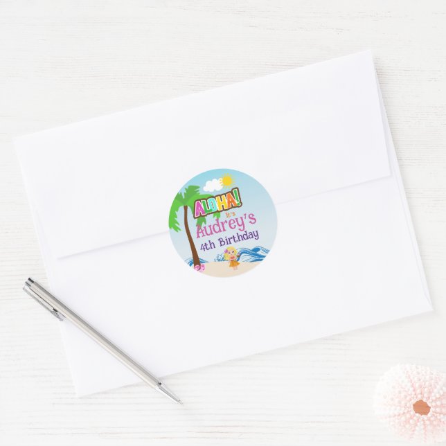 Sticker Rond Anniversaire d'Aloha Luau (Enveloppe)
