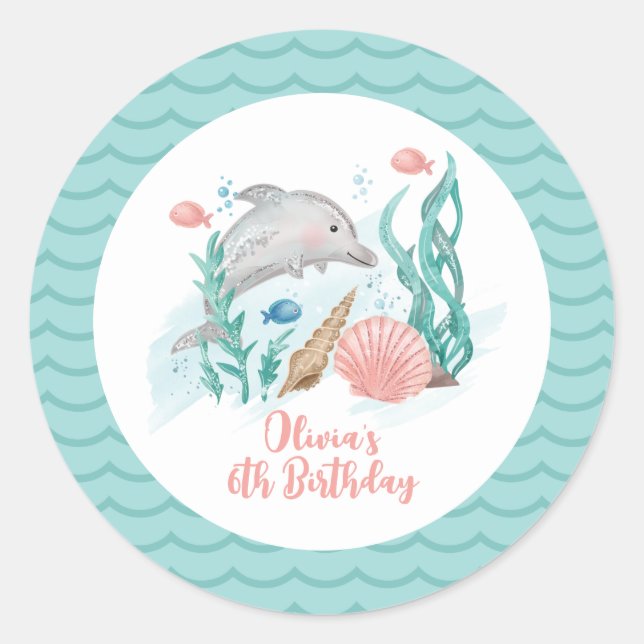 Sticker Rond Anniversaire dauphin sous la mer (Devant)