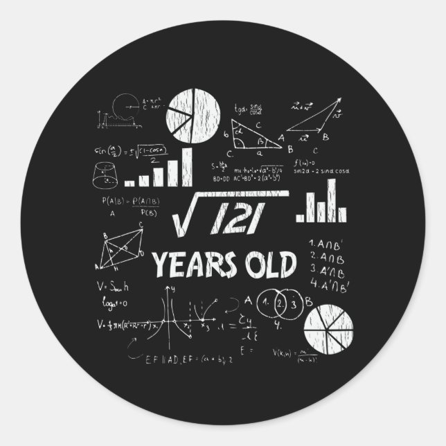 Sticker Rond anniversaire de 11 ans Geeky Math 11e anniversaire (Devant)