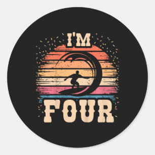 Sticker Rond Anniversaire de 4 ans garçon fille planche de surf