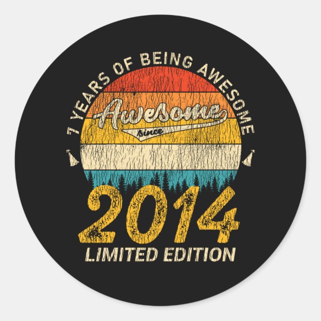 Sticker Rond anniversaire de 7 ans Retro Awesome 7e anniversair (Devant)