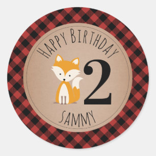 Sticker Rond Anniversaire de bébé de plaid de bûcheron de Fo