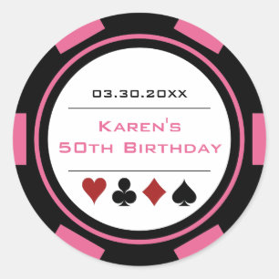 Sticker Rond Anniversaire de casino de poker chip rose et noir