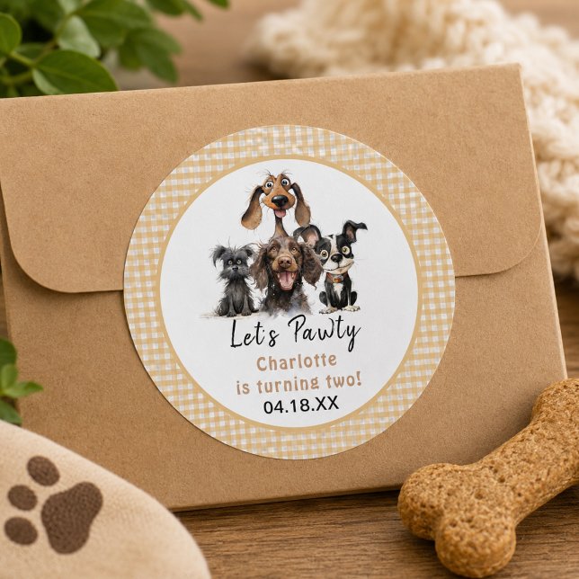 Sticker Rond Anniversaire de chien Let's Pawty (Dog Let's Pawty Birthday Classic Round Sticker)