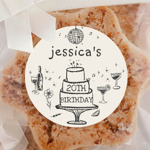 Sticker Rond Anniversaire de cocktail funky dessiné à la main d