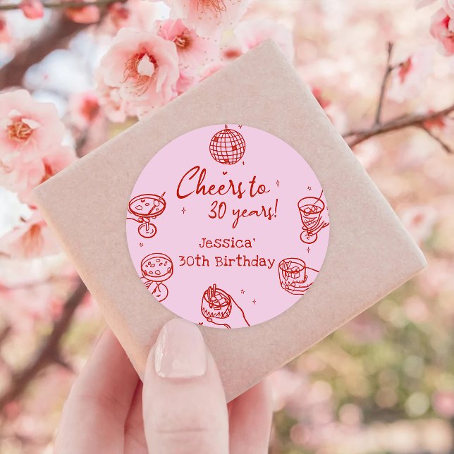 Sticker Rond Anniversaire de Cocktail Funky Dessiné à la Main R (Créateur téléchargé)