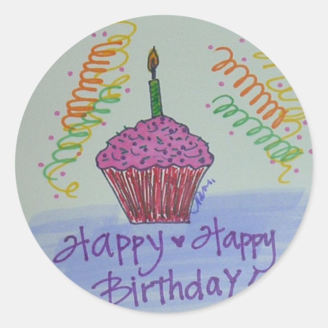 Sticker Rond Anniversaire de Cupcake (Devant)