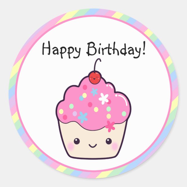 Sticker Rond Anniversaire de Cute Cupcake (Devant)