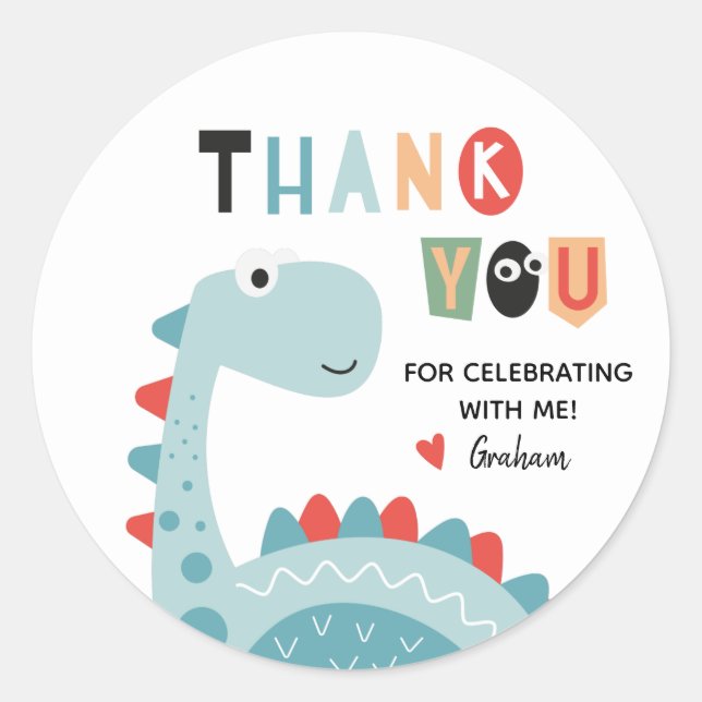Sticker Rond Anniversaire de Dinosaur Merci (Devant)
