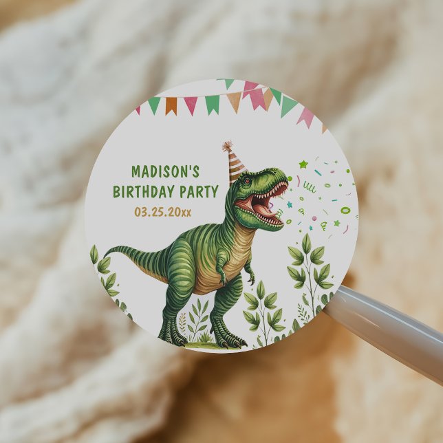 Sticker Rond Anniversaire de dinosaure (Créateur téléchargé)