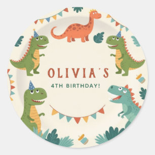 Sticker Rond Anniversaire de dinosaure mignon Stomp Chomp Rugis
