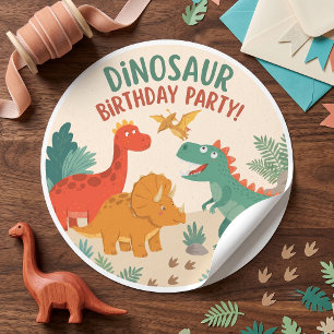 Sticker Rond Anniversaire de dinosaure mignon Stomp Chomp Rugis