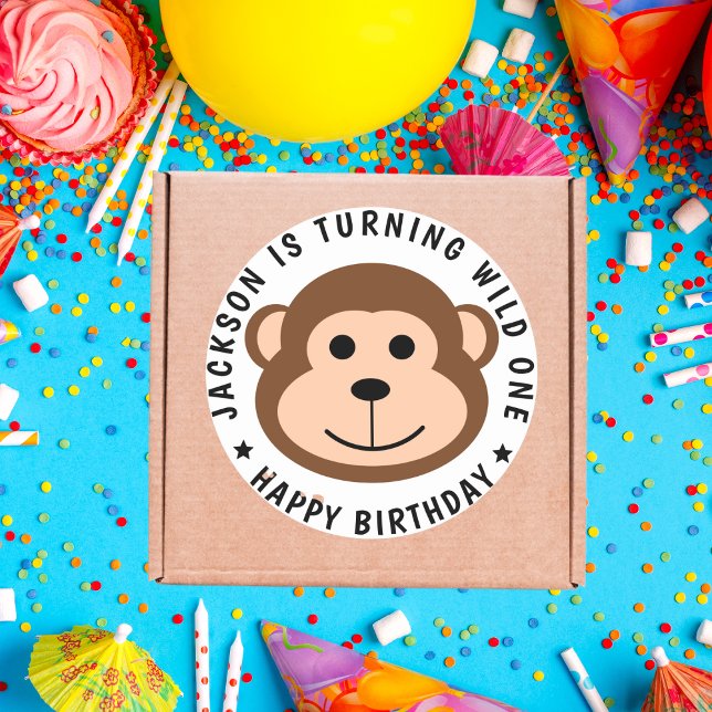 Sticker Rond Anniversaire de enfant animal Wild Monkey Jungle S (Créateur téléchargé)