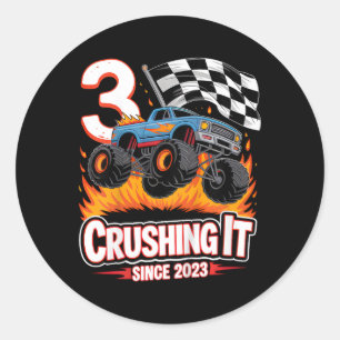 Sticker Rond Anniversaire de enfant Camion Monster 3 ans Garçon