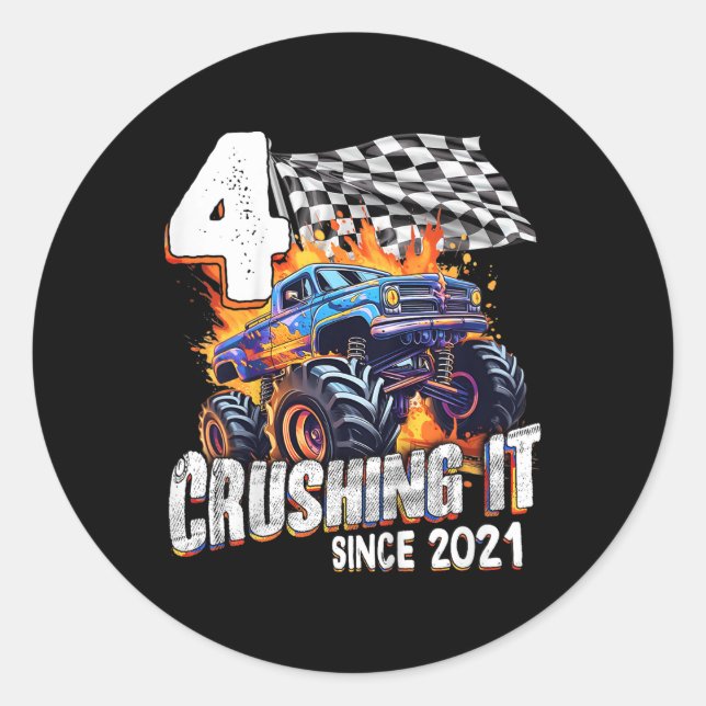 Sticker Rond Anniversaire de enfant Camion Monster 4 ans Garçon (Devant)