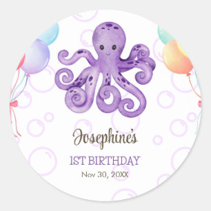 Sticker Rond Anniversaire de enfant de bulle violet Octopus