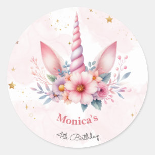 Sticker Rond Anniversaire de enfant de corne de licorne rose ma