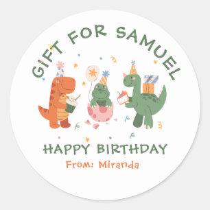 Sticker Rond Anniversaire de enfant de dinosaures enfantins col