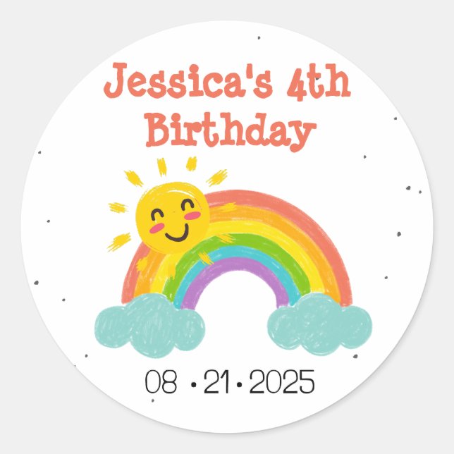 Sticker Rond Anniversaire de enfant de nuages arc-en-ciel migno (Devant)
