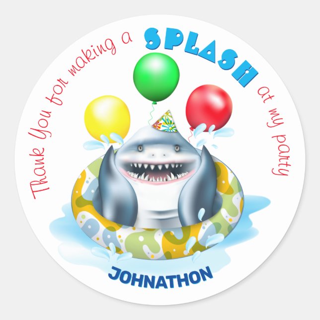 Sticker Rond Anniversaire de enfant de requins (Devant)
