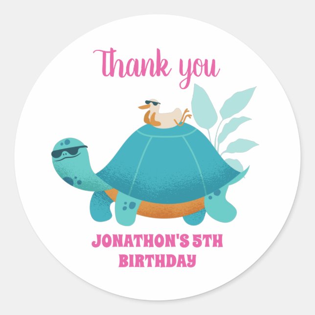 Sticker Rond Anniversaire de enfant de tortue cool et de dessin (Devant)