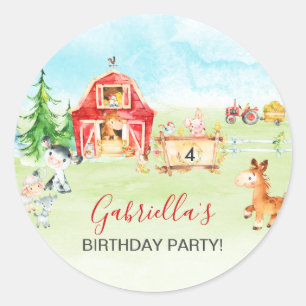Sticker Rond Anniversaire de enfant des animaux de ferme et de 