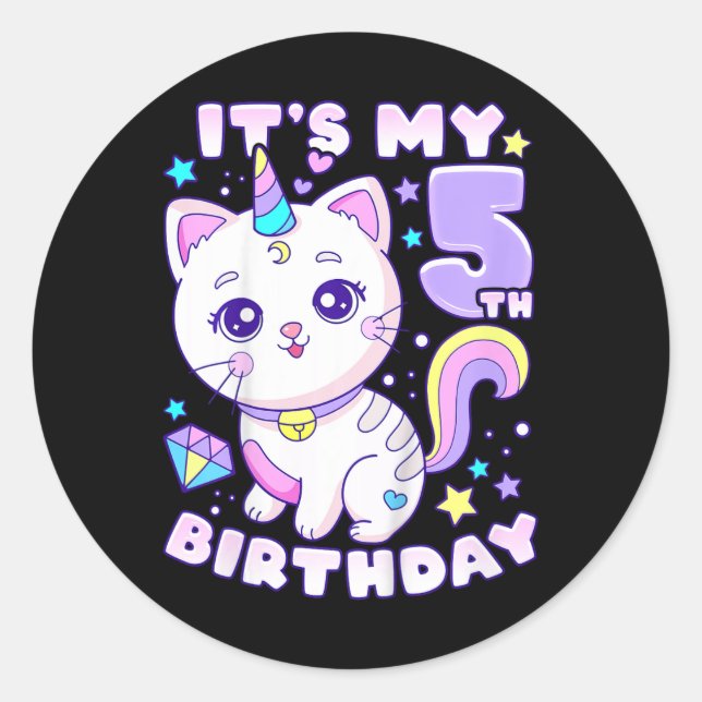 Sticker Rond Anniversaire de enfant fille 5 ans (Devant)