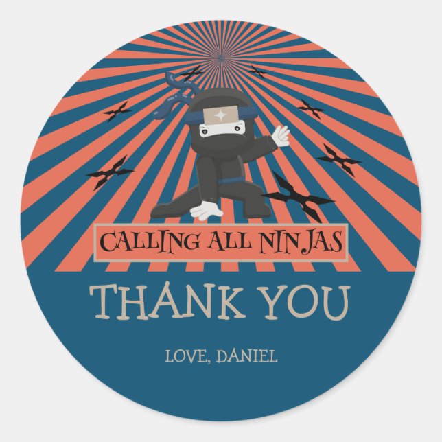 Sticker Rond Anniversaire de enfant guerrier du Cute Ninja (Devant)