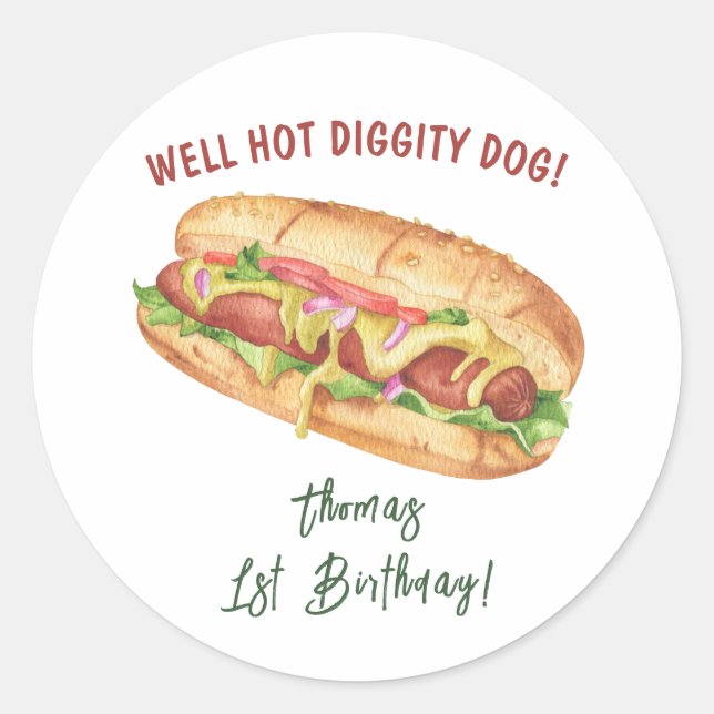 Sticker Rond Anniversaire de enfant Hot Dog Watercolor (Devant)