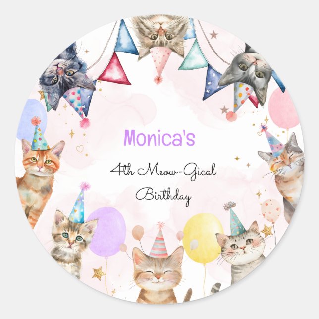 Sticker Rond Anniversaire de enfant mémiogique des chats de fêt (Devant)