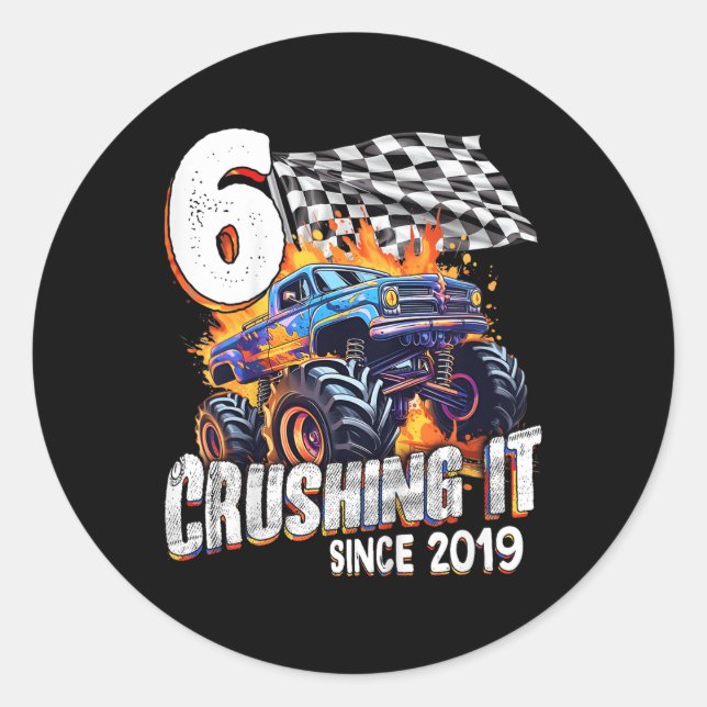 Sticker Rond Anniversaire de enfant Monster Camion 6 ans Garçon (Devant)