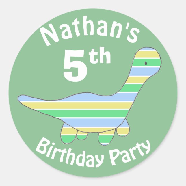 Sticker Rond Anniversaire de enfant personnalisé vert Dinosaur (Devant)
