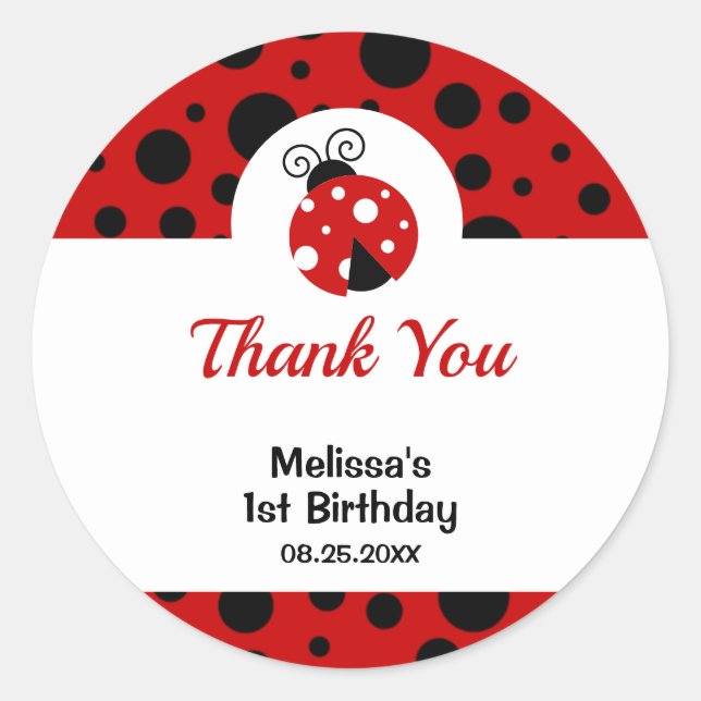 Sticker Rond Anniversaire de enfant Pois rouge Ladybug (Devant)