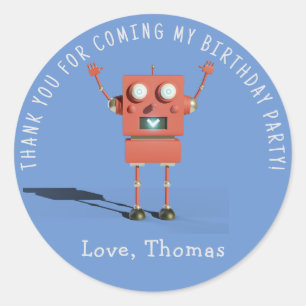 Sticker Rond Anniversaire de enfant robot Red 3D