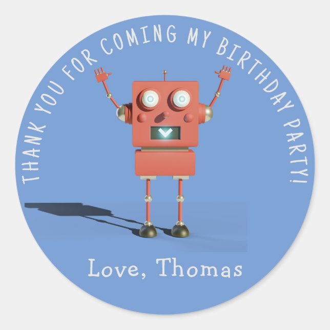 Sticker Rond Anniversaire de enfant robot Red 3D (Devant)