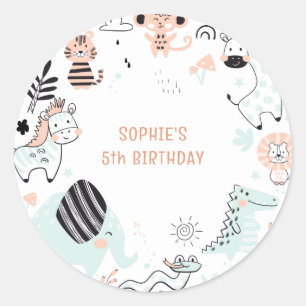 Sticker Rond Anniversaire de enfant sauvage d'animaux de safari