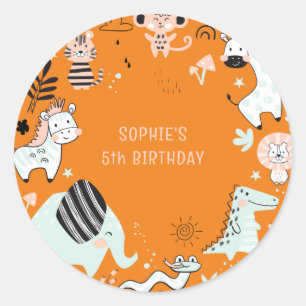 Sticker Rond Anniversaire de enfant sauvage d'animaux de safari