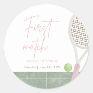 Sticker Rond Anniversaire de Fille de Tennis Rose pour Premier