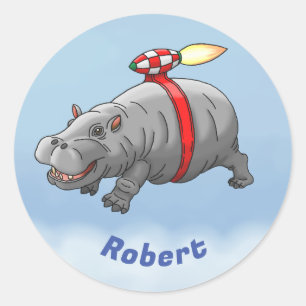 Sticker Rond Anniversaire de Hippo Fusée