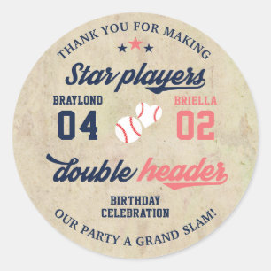 Sticker Rond Anniversaire de jumeaux ou de frères et sœurs avec