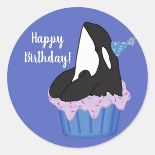 Sticker Rond Anniversaire de la baleine tueuse d'Orca sur mesur