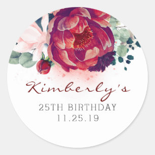 Sticker Rond Anniversaire de la Bourgogne rouge et rose