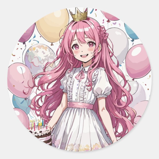 Sticker Rond Anniversaire de la fille Anime (Devant)