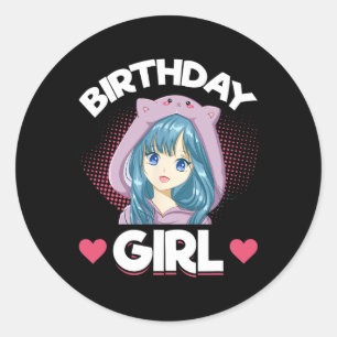 Sticker Rond Anniversaire de la fille Anime Manga Anniversaire