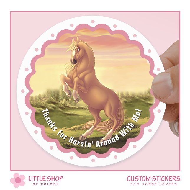 Sticker Rond Anniversaire de la Fille au Cheval Palomino Doré (Créateur téléchargé)