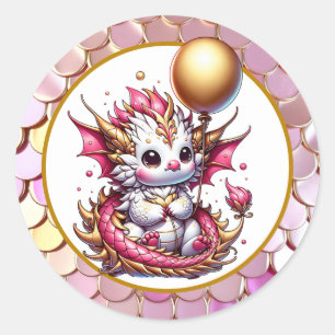 Sticker Rond Anniversaire de la fille Dragon d'or et de rose