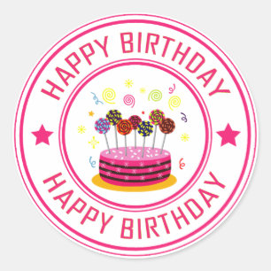 Sticker Rond Anniversaire de la fille, gâteau Lollipop Classic 